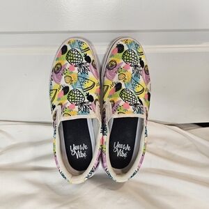 [Yes We Vibe] Pineapple & Citrus Beach Canvas Slip On Shoes Women 8
